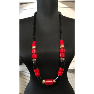 Women's Vintage Bold Chunky Beaded Necklace Black Red African Inspired